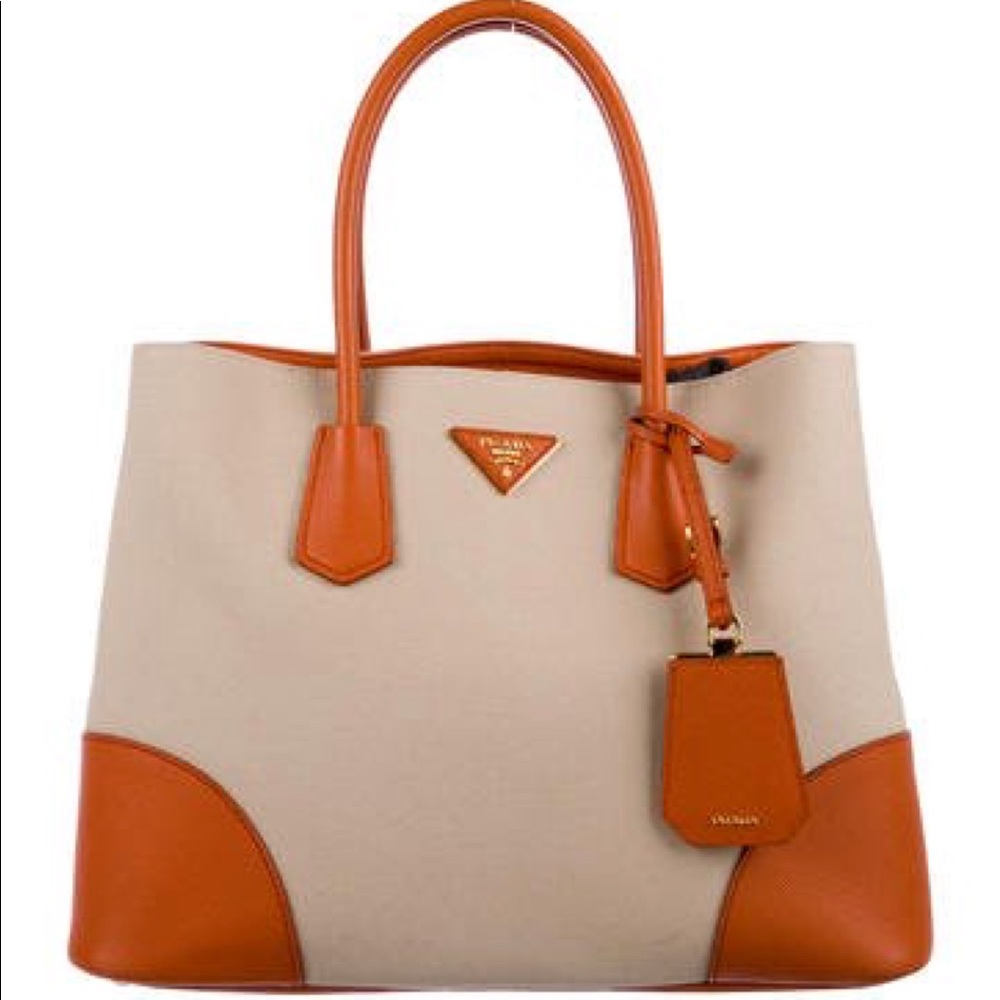 💯 Prada Double Saffiano Cuir & Canapa Medium Tote